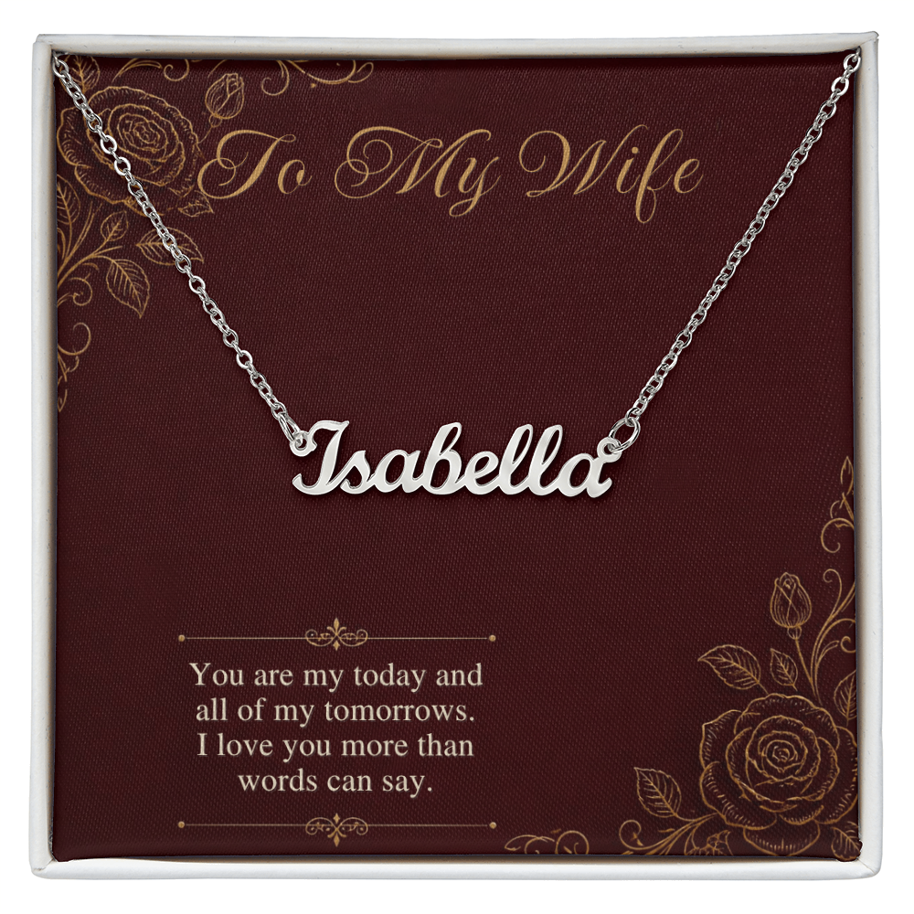 Name Necklace for Wife, Personalized Cursive Name Necklace with To My Wife Card, Anniversary or Christmas Gift for Wife