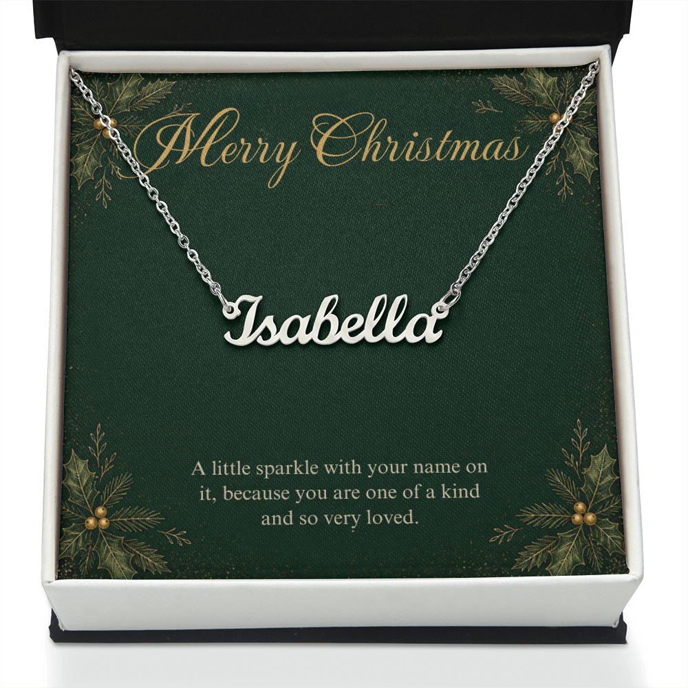 Personalized Name Necklace Christmas Gift, Custom Cursive Name Necklace with Merry Christmas Card
