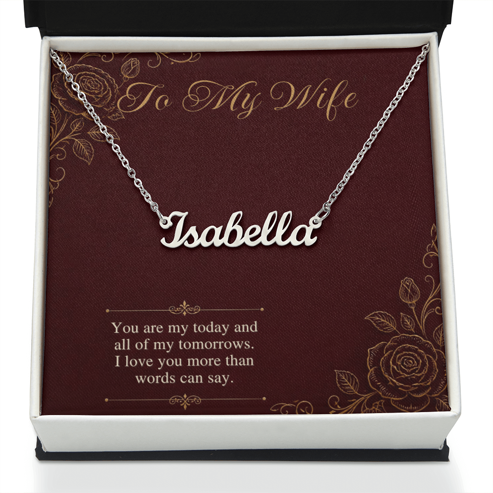 Name Necklace for Wife, Personalized Cursive Name Necklace with To My Wife Card, Anniversary or Christmas Gift for Wife