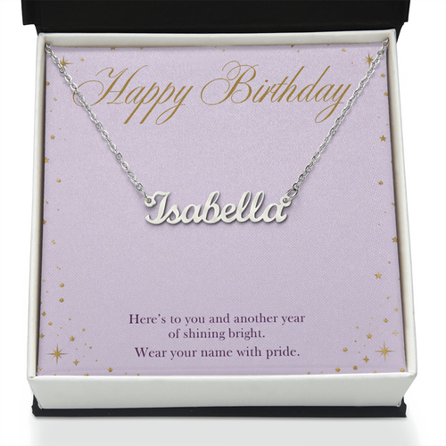 Birthday Name Necklace, Personalized Cursive Name Necklace with Happy Birthday Card, Birthday Gift for Her, Best Friend or Daughter