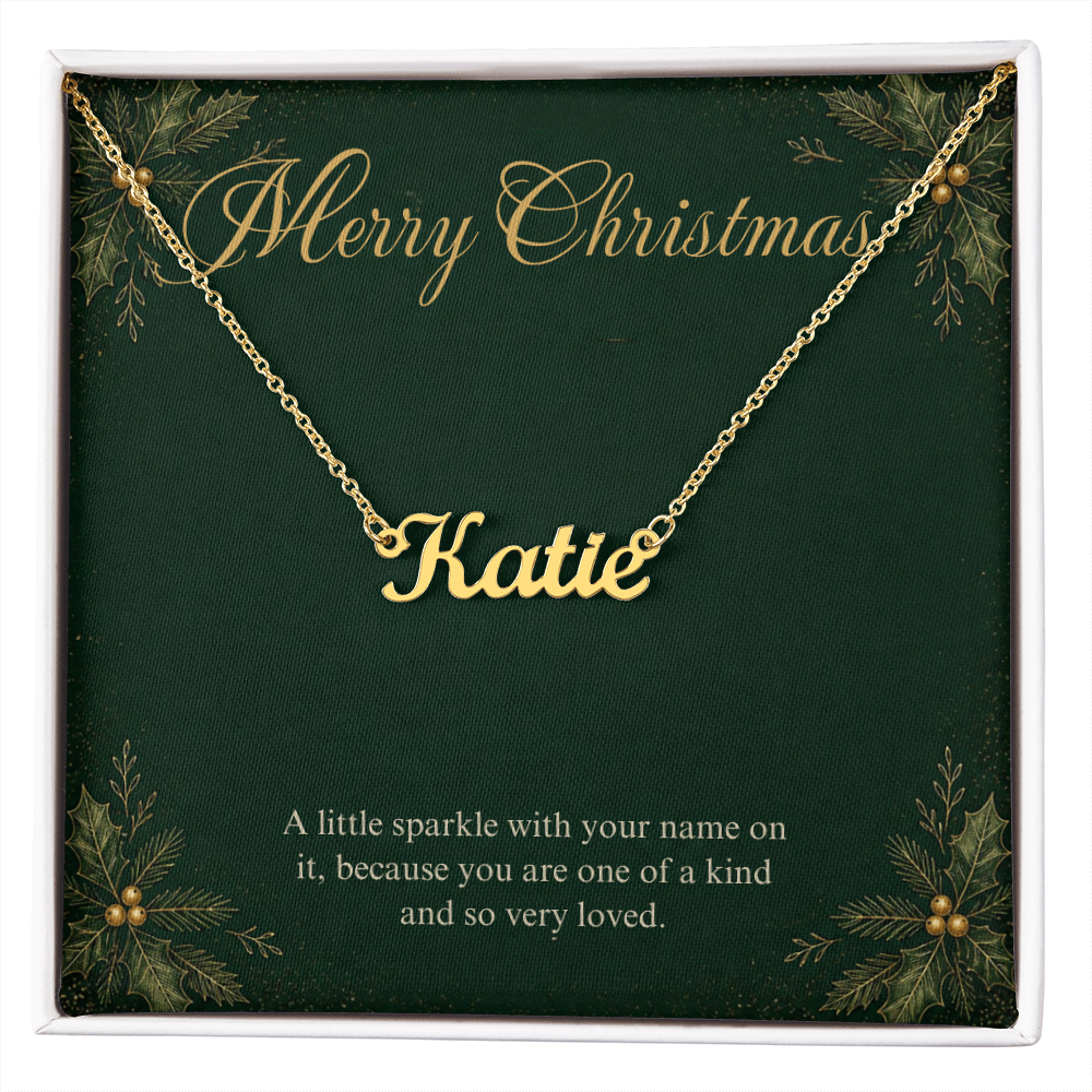 Personalized Name Necklace Christmas Gift, Custom Cursive Name Necklace with Merry Christmas Card