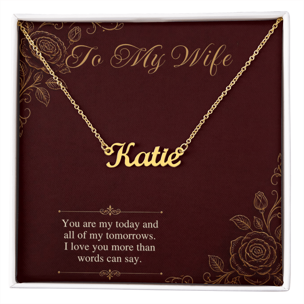 Name Necklace for Wife, Personalized Cursive Name Necklace with To My Wife Card, Anniversary or Christmas Gift for Wife