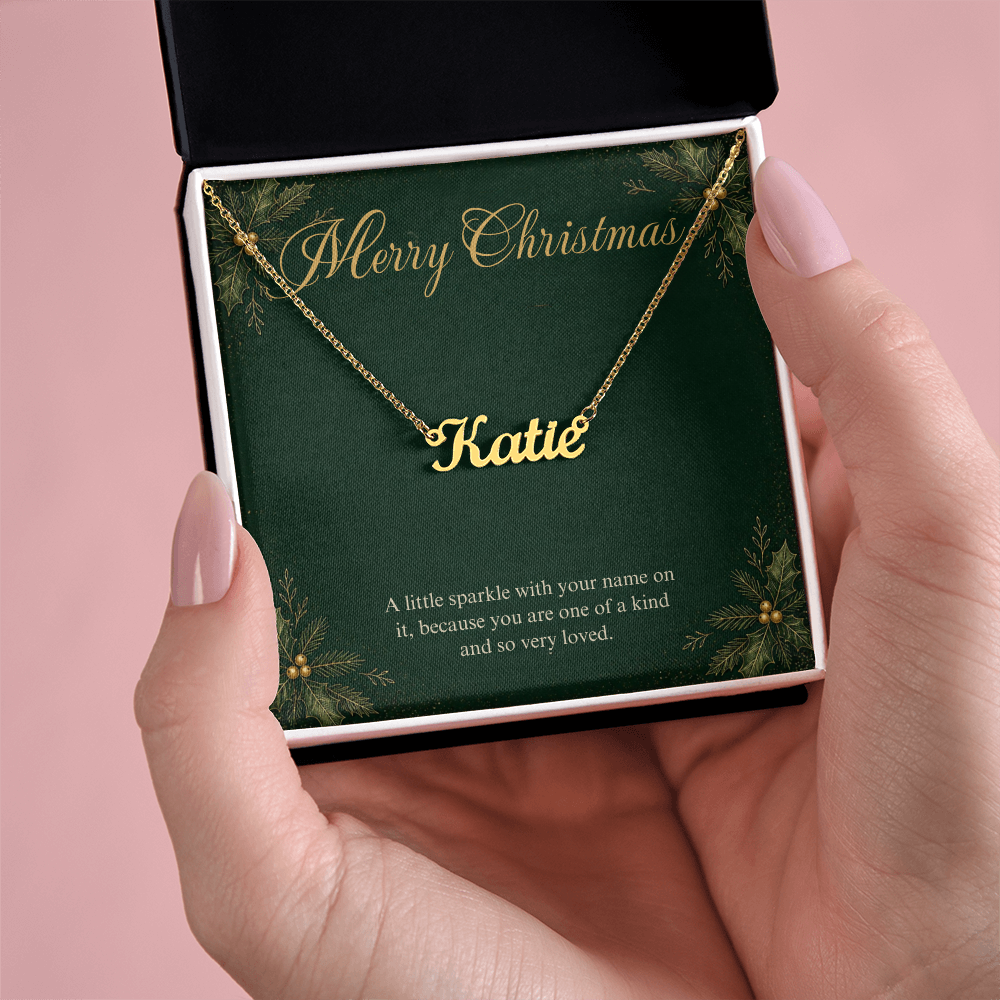 Personalized Name Necklace Christmas Gift, Custom Cursive Name Necklace with Merry Christmas Card