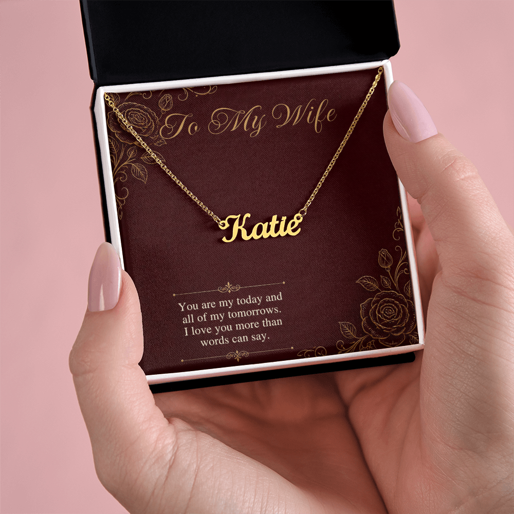 Name Necklace for Wife, Personalized Cursive Name Necklace with To My Wife Card, Anniversary or Christmas Gift for Wife
