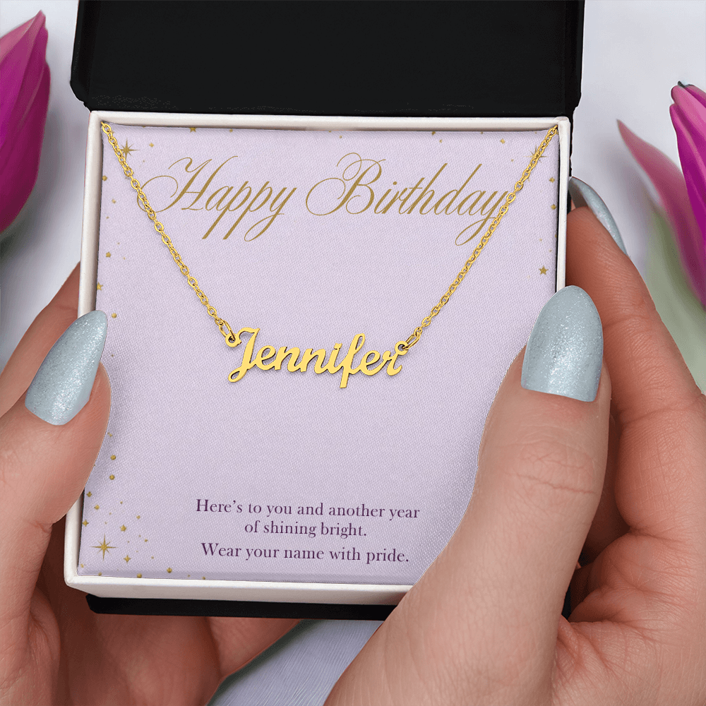 Birthday Name Necklace, Personalized Cursive Name Necklace with Happy Birthday Card, Birthday Gift for Her, Best Friend or Daughter