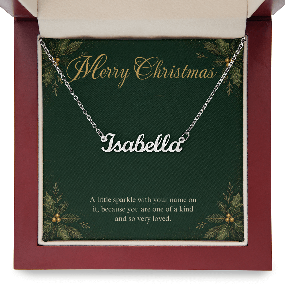 Personalized Name Necklace Christmas Gift, Custom Cursive Name Necklace with Merry Christmas Card