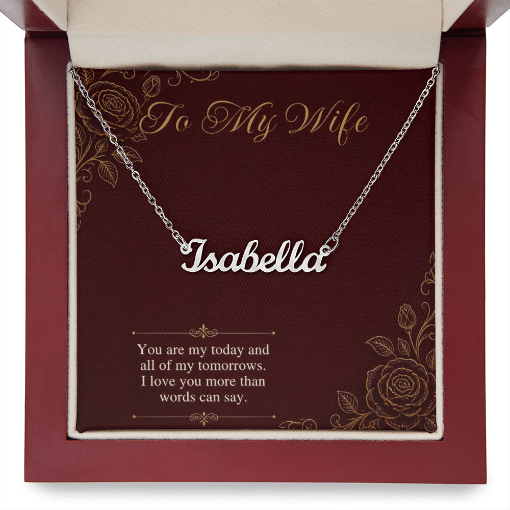 Name Necklace for Wife, Personalized Cursive Name Necklace with To My Wife Card, Anniversary or Christmas Gift for Wife