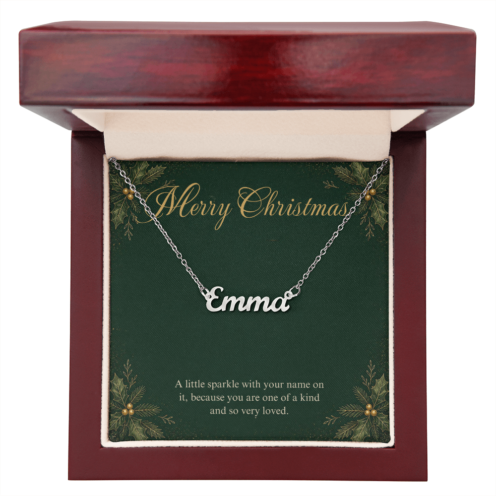 Personalized Name Necklace Christmas Gift, Custom Cursive Name Necklace with Merry Christmas Card