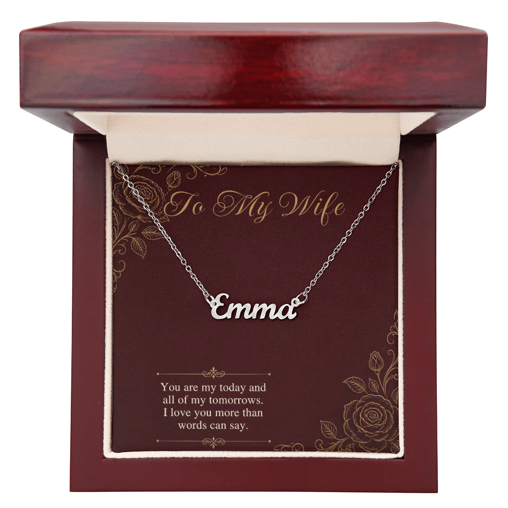 Name Necklace for Wife, Personalized Cursive Name Necklace with To My Wife Card, Anniversary or Christmas Gift for Wife