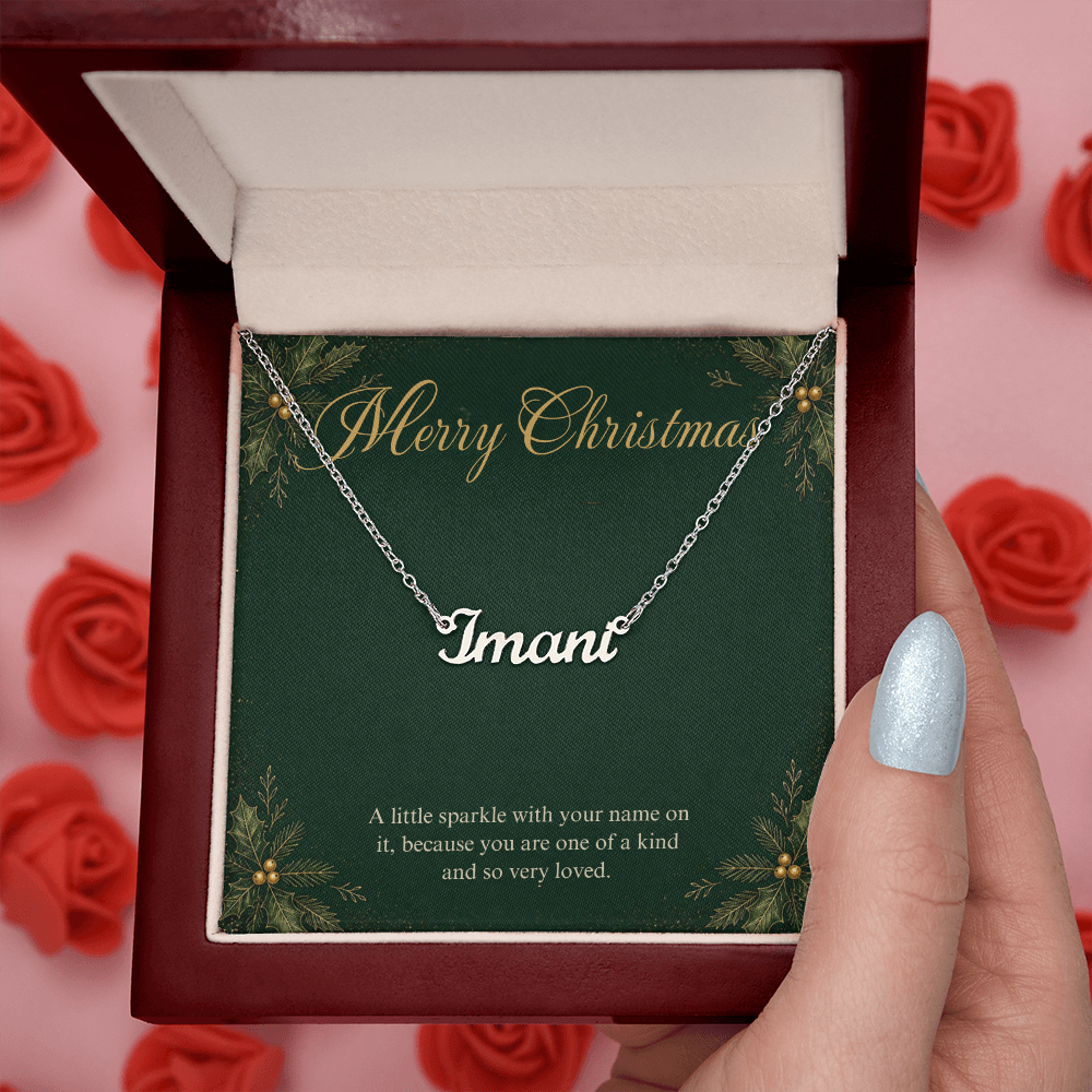 Personalized Name Necklace Christmas Gift, Custom Cursive Name Necklace with Merry Christmas Card