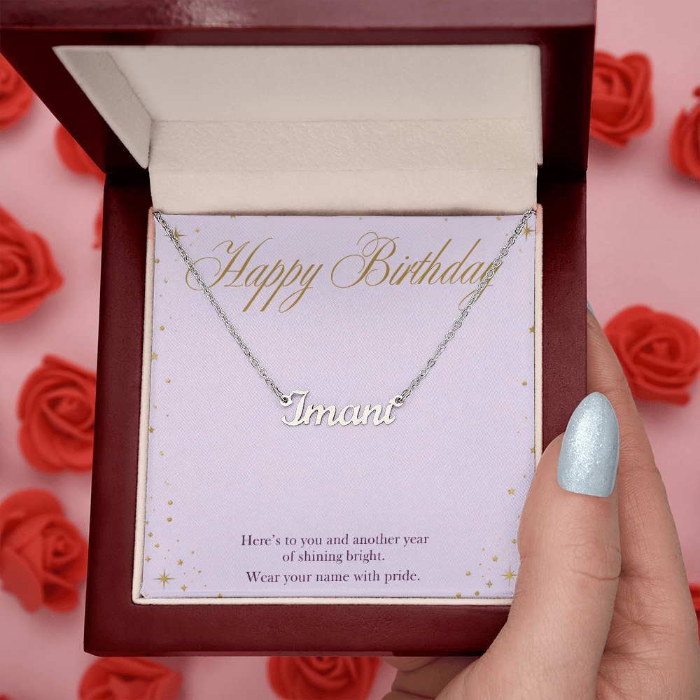 Birthday Name Necklace, Personalized Cursive Name Necklace with Happy Birthday Card, Birthday Gift for Her, Best Friend or Daughter