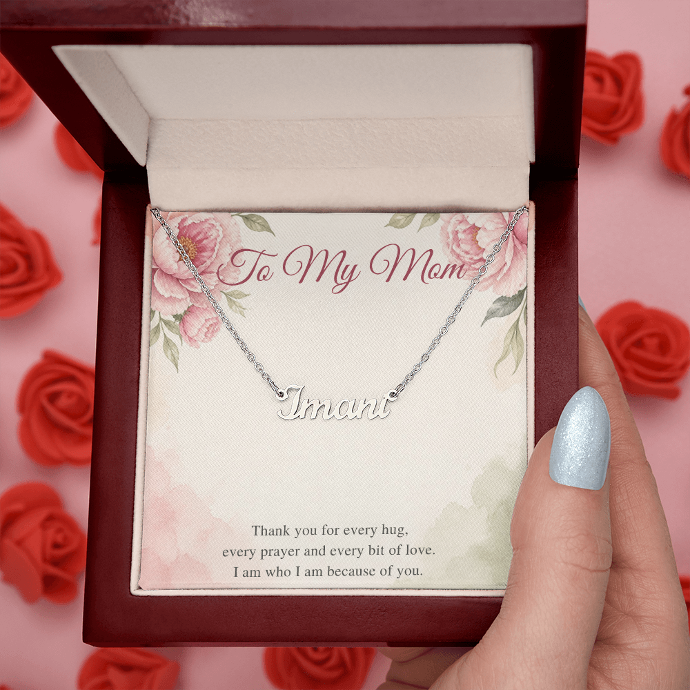 Name Necklace for Mom, Personalized Cursive Name Necklace with To My Mom Card, Christmas or Birthday Gift for Mom from Daughter