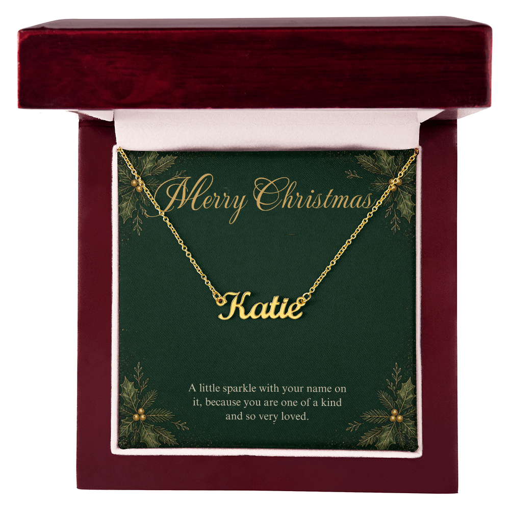 Personalized Name Necklace Christmas Gift, Custom Cursive Name Necklace with Merry Christmas Card