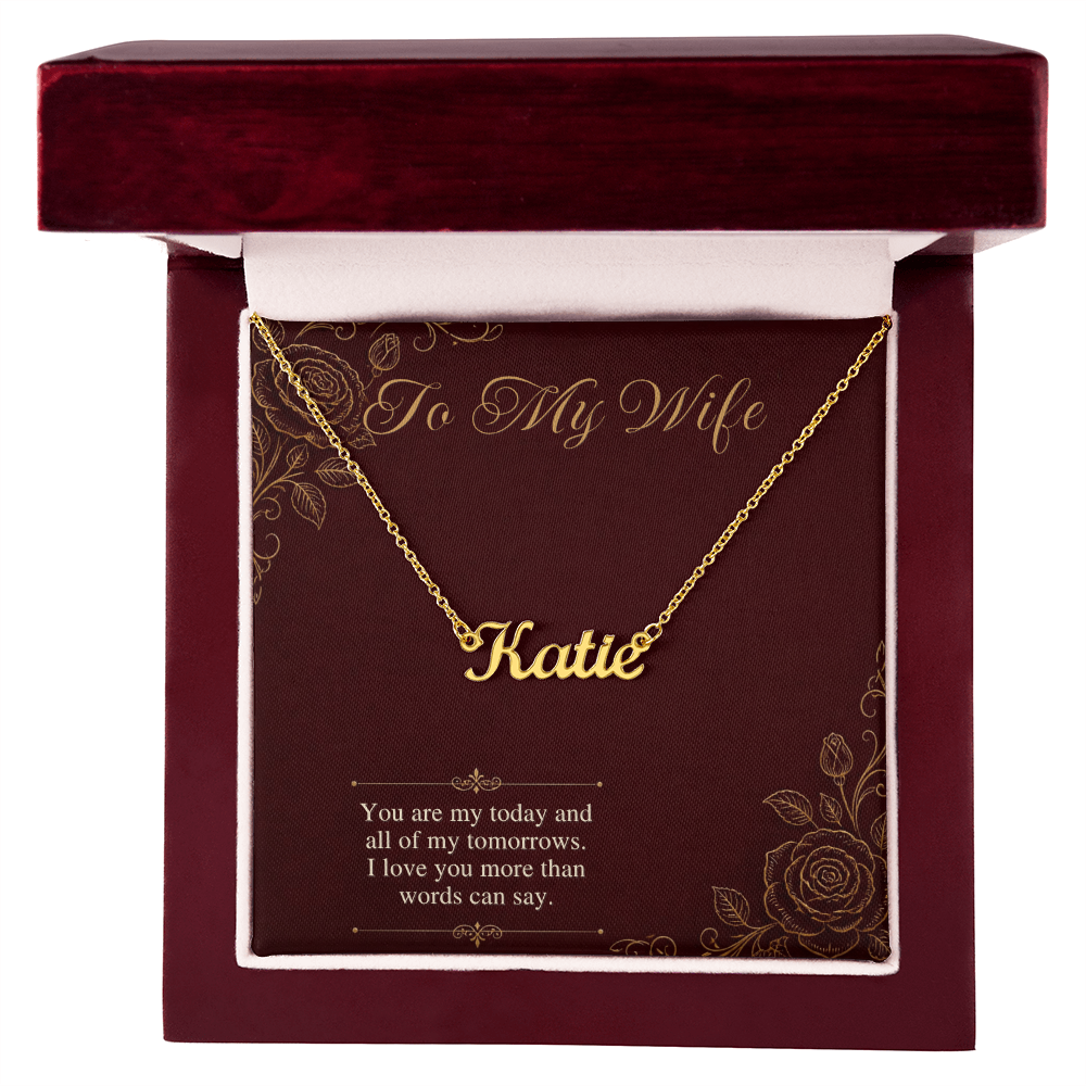 Name Necklace for Wife, Personalized Cursive Name Necklace with To My Wife Card, Anniversary or Christmas Gift for Wife