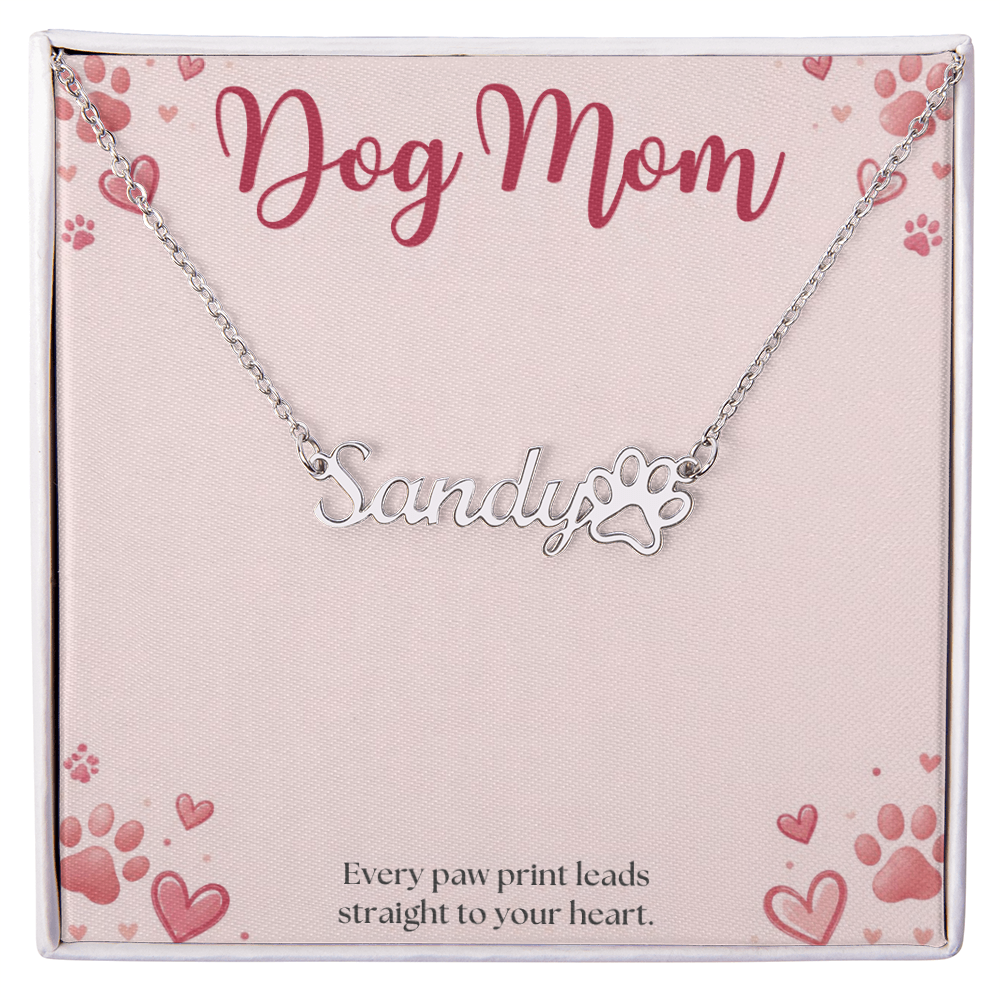 Dog Mom Necklace, Personalized Paw Print Name Necklace with Dog Mom Card, Custom Pet Name Jewelry, Dog Lover Gift