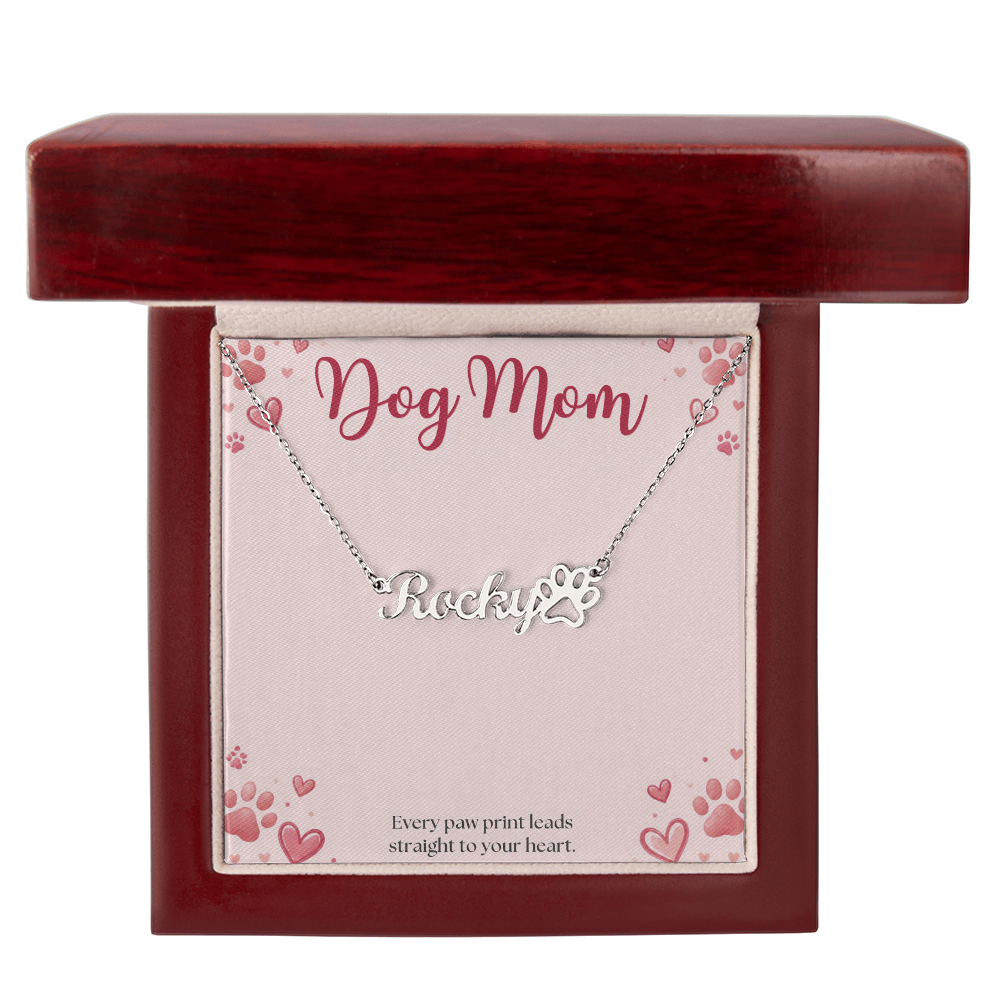 Dog Mom Necklace, Personalized Paw Print Name Necklace with Dog Mom Card, Custom Pet Name Jewelry, Dog Lover Gift