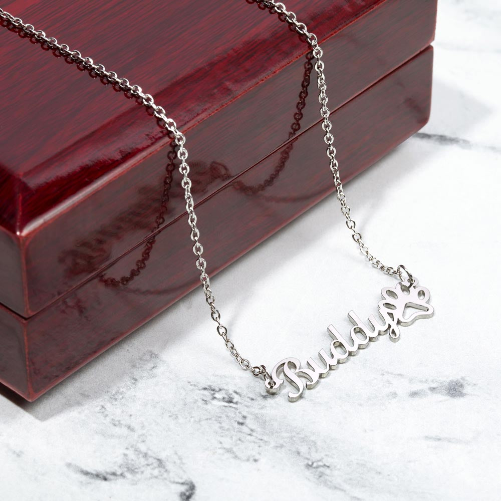 Dog Mom Necklace, Personalized Paw Print Name Necklace with Dog Mom Card, Custom Pet Name Jewelry, Dog Lover Gift