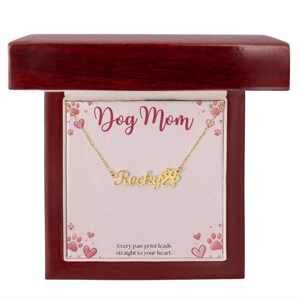 Dog Mom Necklace, Personalized Paw Print Name Necklace with Dog Mom Card, Custom Pet Name Jewelry, Dog Lover Gift